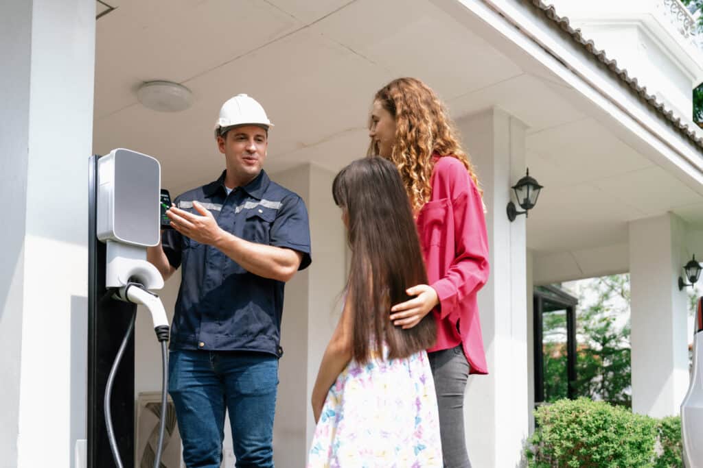 Burke electrician demonstrating residential electric vehicle charger installation